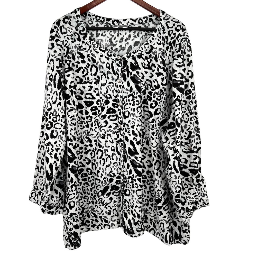 JM Collection Woman Plus Size 24W 100% Linen Animal Print Blouse Shirt Top Cozy